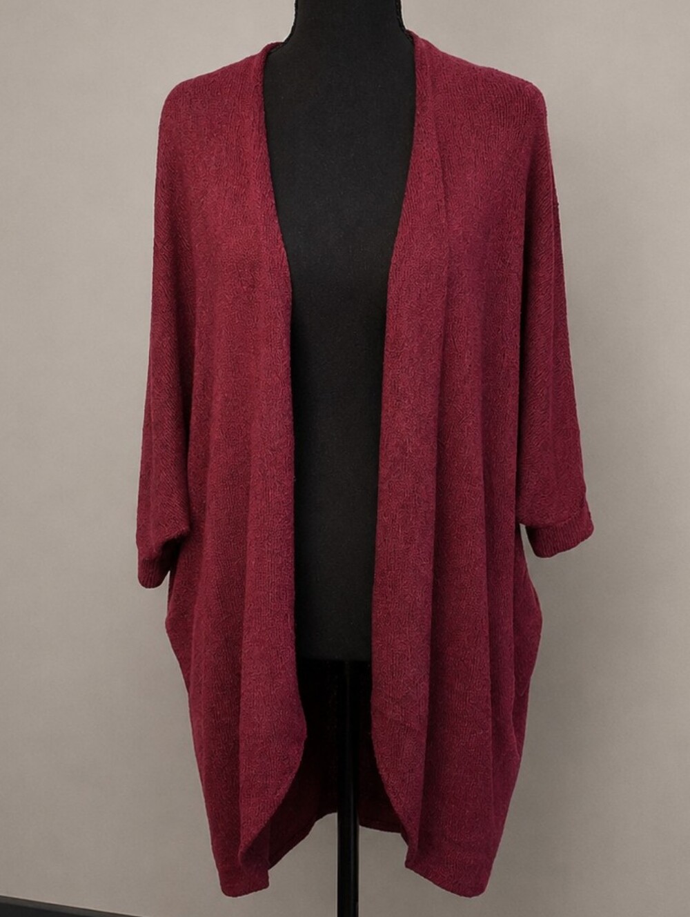 Relaxed Open-Front Cardigan Sweater - Wine